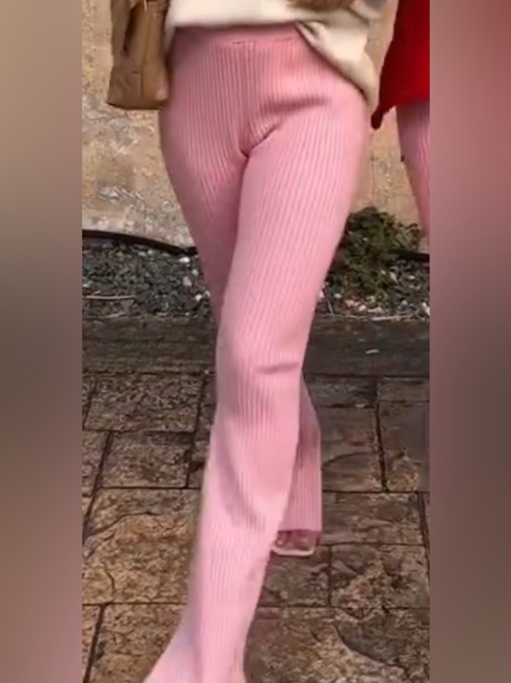 Dee Elly Pink Ribbed Knit Flare Pants – Soft Stretch Lounge/Y2K Style